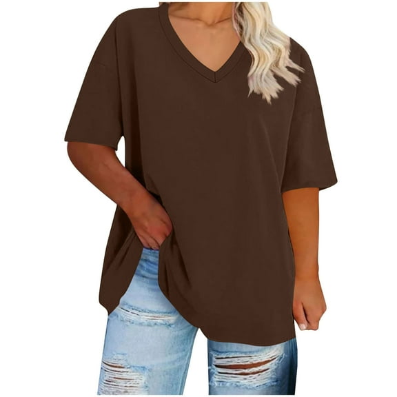 Tops for Women V Neck Tee Shirts Short Sleeve Loose T Shirt Tunic Tops