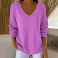 thumbnail image 1 of Tops for Women V-neck Long-sleeved Solid Color Casual Loose Top,Women's Long Sleeve Tops 2-Purple XL, 1 of 6