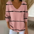 thumbnail image 1 of Tops for Women V-neck Long-sleeved Stripe Casual Color Loose Top,Women's Long Sleeve Tops *Pink XL, 1 of 5