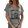 thumbnail image 1 of Tops for Women Vintage Western Cowgirl Graphic Printed Short Sleeved Tee Shirts Summer Casual V-Neck Loose Fit Pullover Blouses, 1 of 4