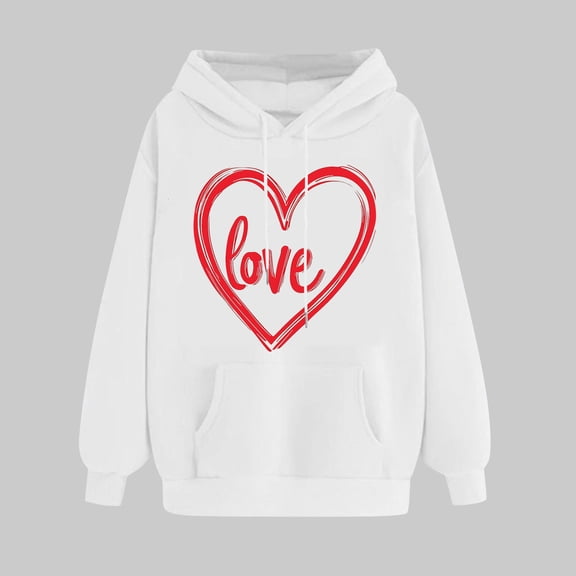 Tops for Women Women's Clothing Ndbuld Women's Print Winter Hoodie Pullover Tops Long Sleeved Comfortable Sweatshirt Rollbacks,White,S