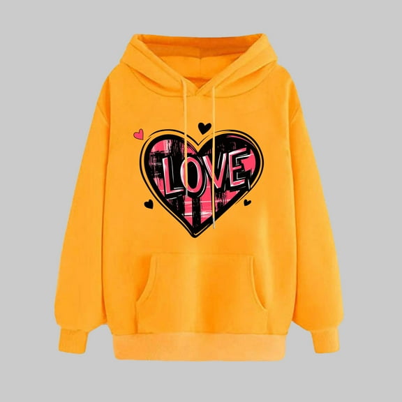 Tops for Women Women's Clothing Ndbuld Women's Print Winter Hoodie Pullover Tops Long Sleeved Comfortable Sweatshirt Rollbacks,Yellow,L