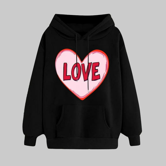 Tops for Women Women's Clothing Ndbuld Women's Print Winter Hoodie Pullover Tops Long Sleeved Comfortable Sweatshirt Up to 35% off,Black,M