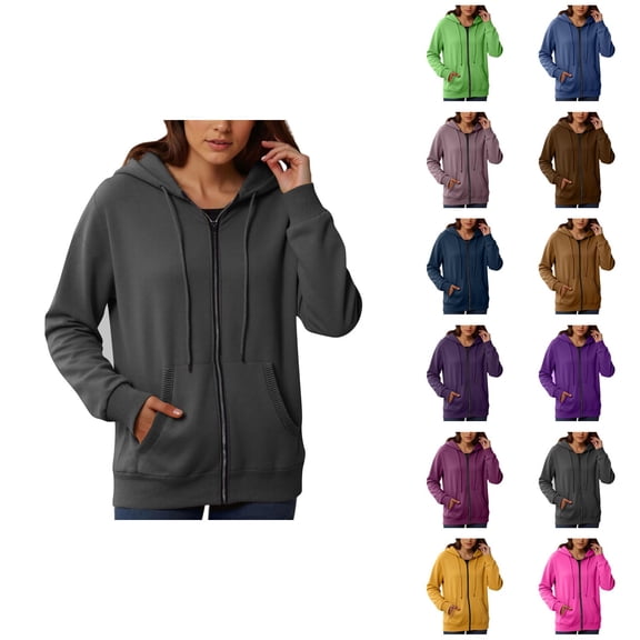 Tops for Women Women's Solid Color Sweatshirt Women's Fashionable Casual Pocket Zipper Long Sleeved Hooded Solid Color Sweatshirt