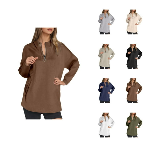 Tops for Women Women's Solid Sweatshirt Women’s Fall/Winter Half Zip Hoodie – High Neck Pullover Sweatshirt With Zipper