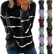 Tops for Women Womens 2023 Fall Fashion Tops Dressy Casual Crewneck Sweatshirt Solid Striped Long Sleeve Loose Pullover Shirts