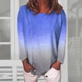 thumbnail image 1 of Tops for Women--Womens Casual Summer O-Neck T-Shirt Gradient Printed Blouse Long Sleeve Shirt Tunic Top, 1 of 3