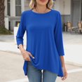 thumbnail image 1 of Tops for Women's Trendy Solid Color 3/4 Sleeves Notched V-Neck T-Shirts Basic Plain Shirts Tunic Blouses Blue S-Xxl, 1 of 6