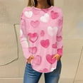 thumbnail image 1 of Tops for Women under $10 Plus Size Long Sleeves Printed Loose Round Neck Casual T-shirt Pink 2XL, 1 of 5