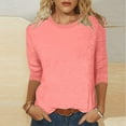 thumbnail image 1 of Tops for Women under $5 3/4 Sleeve Solid Color Print Round Neck Casual T-shirt Blouse Orange L, 1 of 5