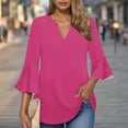 thumbnail image 1 of Tops for Women under $5 3/4 Sleeves V-Neck Flare Sleeve Summer Solid T-shirt Pullover Blouse Pink XL, 1 of 6
