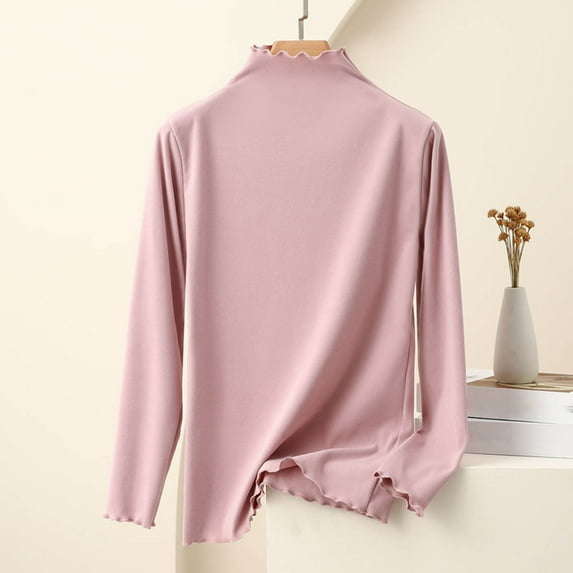 Tops for Women under $5 Long Sleeve Round Neck Solid Color Undershirt Purple XL