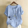 thumbnail image 1 of Tops for Women under $5 Short Sleeve Button Floral Print Casual T-shirt Blouse Light Blue L, 1 of 4