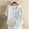 thumbnail image 1 of Tops for Women under $5 Short Sleeve Round-Neck Floral Printed Button Casual T-shirt White M, 1 of 4