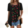thumbnail image 1 of Tops for Women under $5 Short Sleeve Square Collar Floral Printed Blouses Black S, 1 of 6