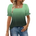 thumbnail image 1 of Tops for Women under $5 Short Sleeve Square Neck Gradient Printing Casual Loose T-shirt Green S, 1 of 6