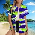 thumbnail image 1 of Tops for Women under $5 Short Sleeved Hawaiian Printed Button Up Turndown Collar Top Green M, 1 of 5