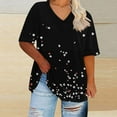 thumbnail image 1 of Tops for Women under $5 Short Sleeved V-Neck Printing Plus Base T-shirt Black, 1 of 5