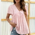 thumbnail image 1 of Tops for Women under $5 Short Sleeved V-neck Floral Print Casual Oversize Solid T-shirt Pink, 1 of 6