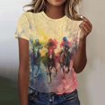 thumbnail image 1 of Tops for Women under $5 Short-sleeved Round Neck Pullover Horse Printed Casual T-shirt Multicolor, 1 of 4