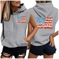 thumbnail image 1 of Tops for Women under $5 Sleeveless Printed Pocket Hat Rope Hooded Sweatshirt Top Gray, 1 of 5