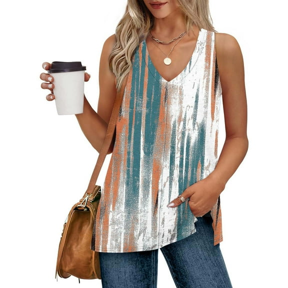 Tops for Women under $5 Sleeveless Solid V-Neck Casual Tank Tops for Women Summer T Shirts Trendy Basic Tee Multicolor XL
