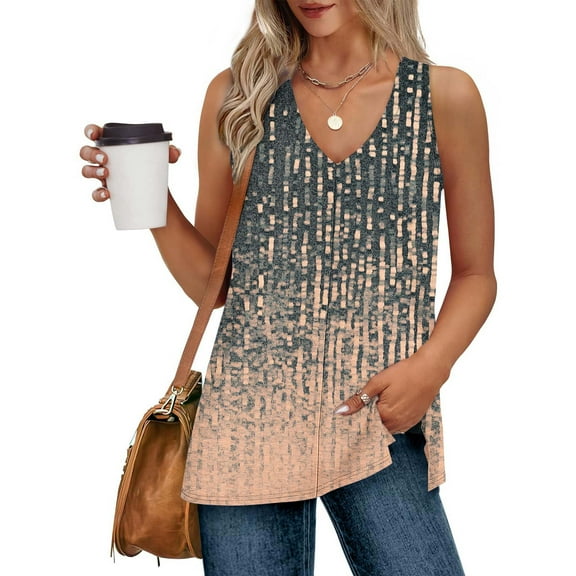 Tops for Women under $5 Sleeveless Solid V-Neck Casual Tank Tops for Women Summer T Shirts Trendy Basic Tee Multicolor XL