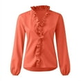 thumbnail image 1 of Tops for Wommen Trendy Solid Color Long Sleeve Ruffled V Neck T-Shirts Loose Fit Casual Blouse Pullover, 1 of 8