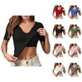 thumbnail image 1 of Tops with Built in Bra for Women Summer Casual Short Sleeve V Neck Slim Fit Padded Plain Basic T Shirts, 1 of 8
