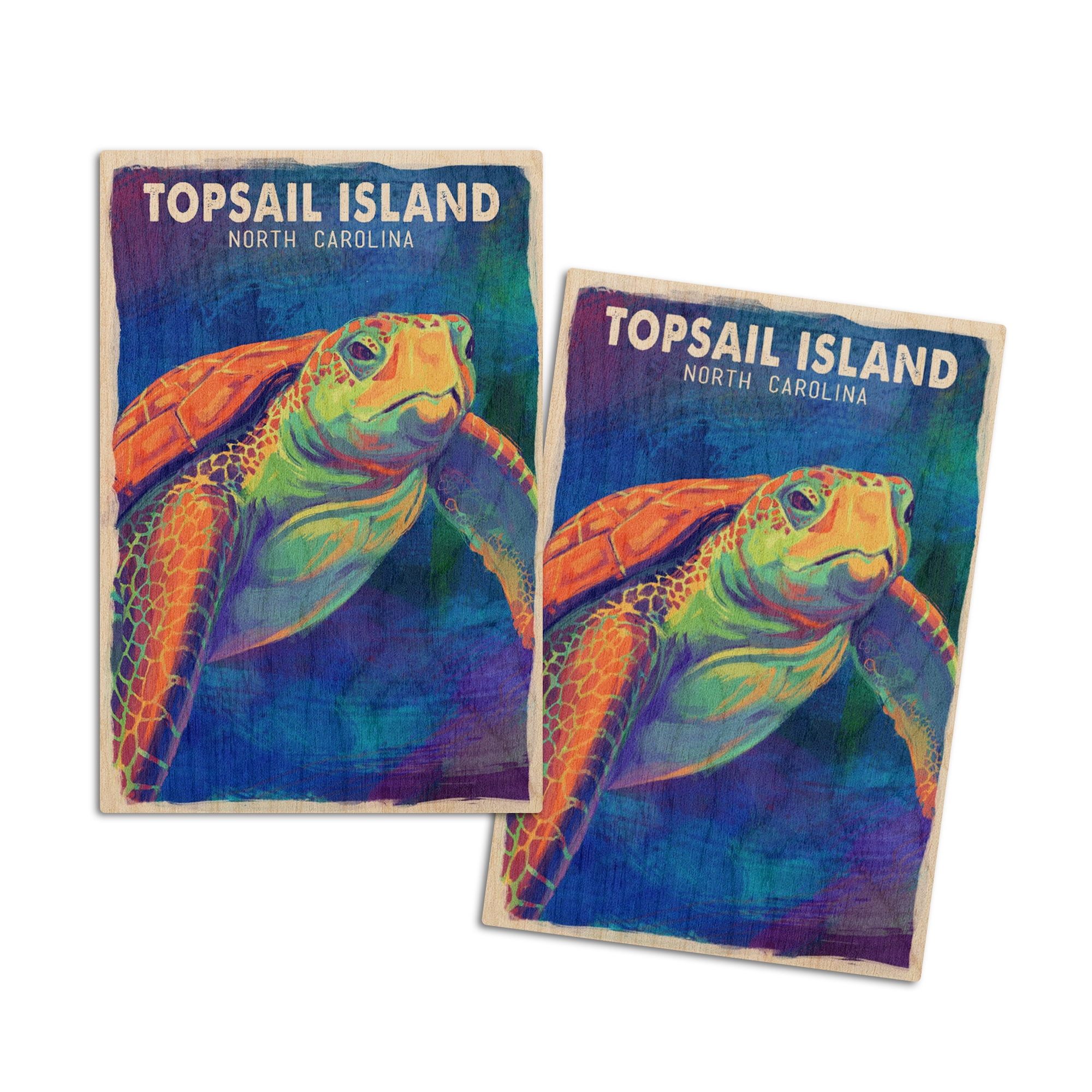 Topsail Island, North Carolina, Sea Turtle, Vivid (4x6 Birch Wood