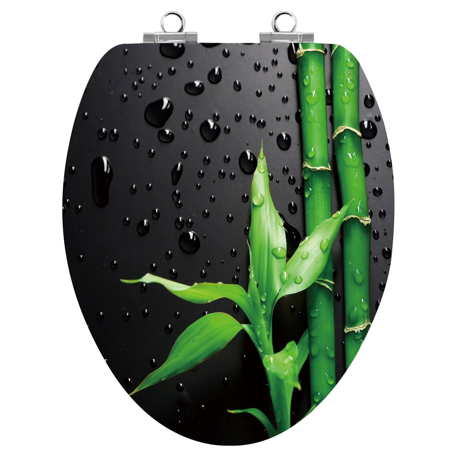 Piano Black Elongated Molded Wood Toilet Seat with Bamboo Design