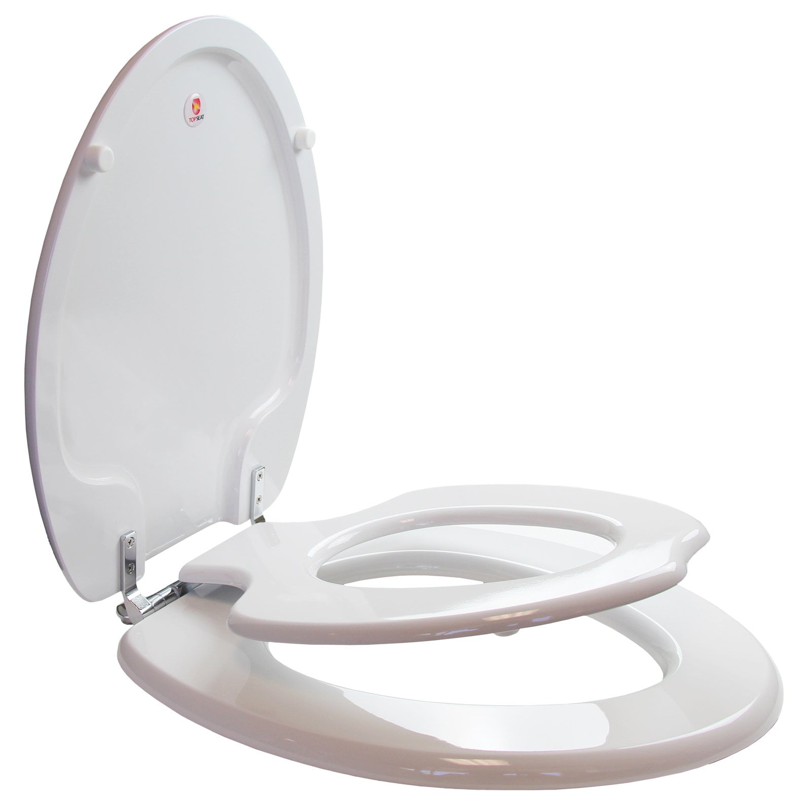 White Elongated MDF Toilet Seat with Chromed Hinges