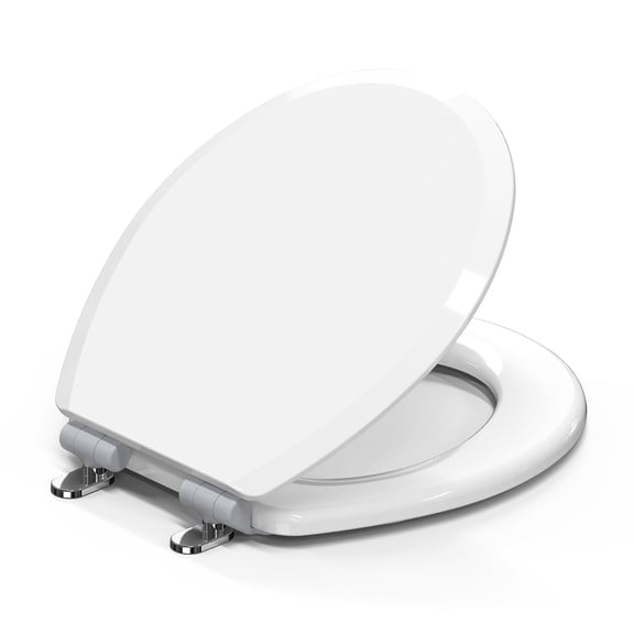 Topseat TSPR000R Pro Wood Toilet Seat Round, White, Magnetic Quick-Release Easy-Clean and Change, Slow Close, StainShield High-Gloss Finish, Arch-Tite Never Loosens, Adjustable Fit, Secure Grip