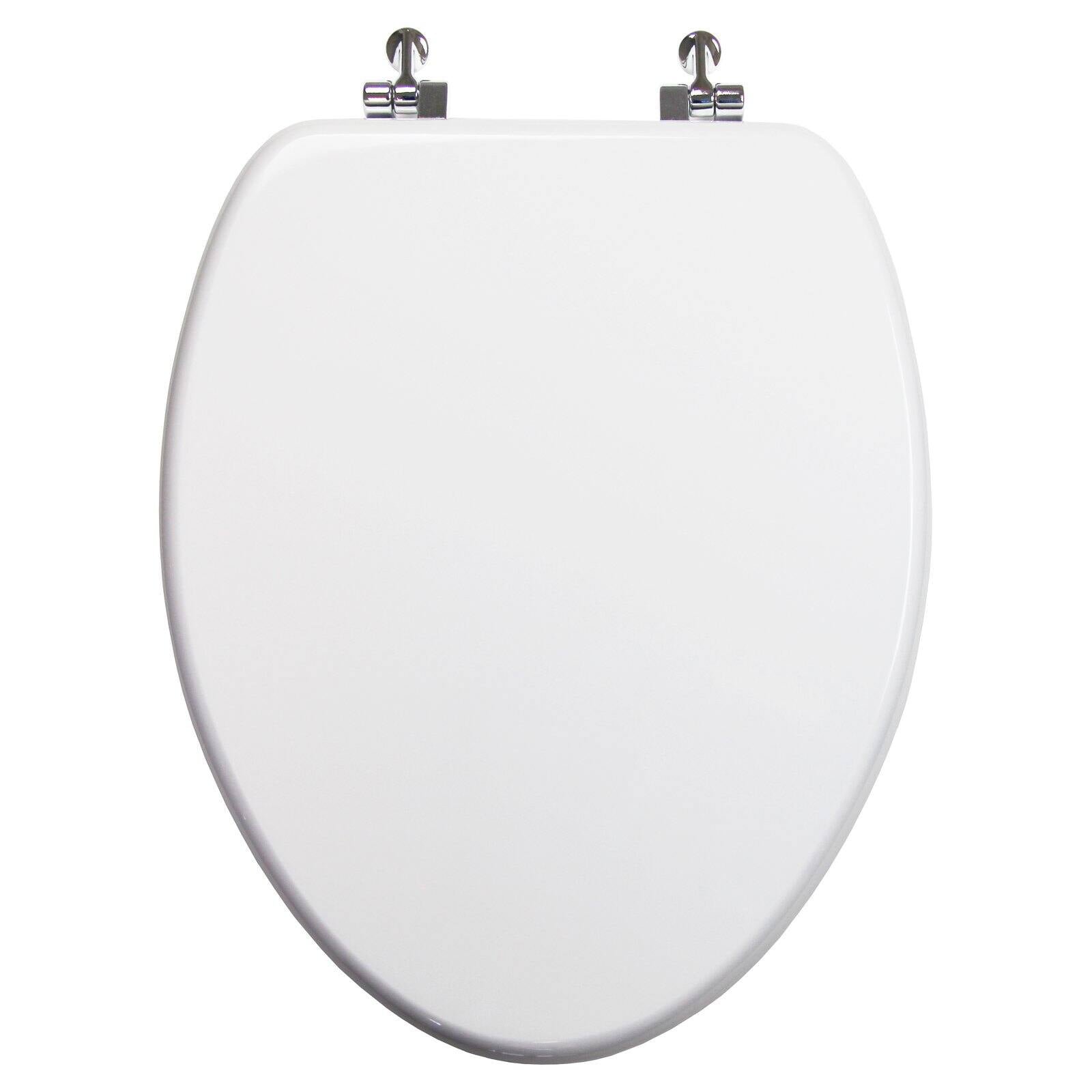 White Elongated Composite Toilet Seat with Chromed Hinges