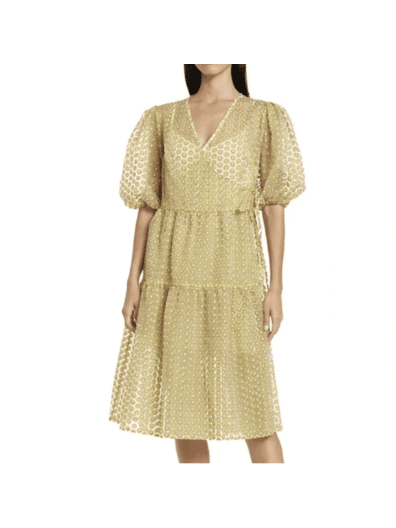 Daisy Puff Sleeve Faux Wrap Dress, Size 10
