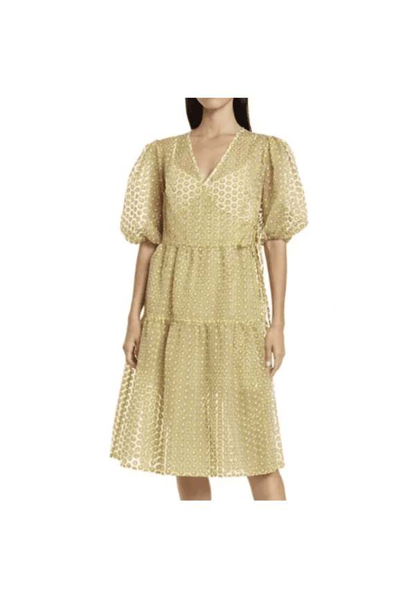 Daisy Puff Sleeve Faux Wrap Dress, Size 10