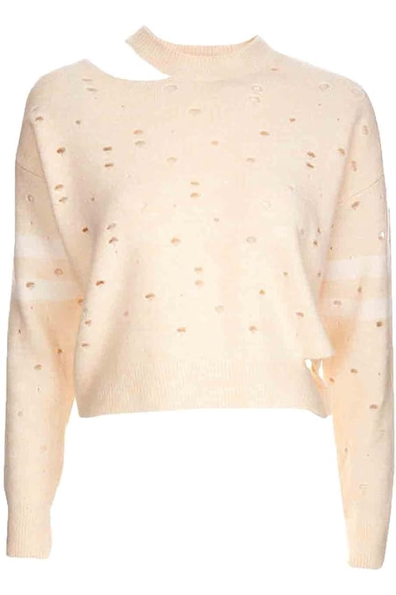 Distressed Striped Sleeve Sweater US 8