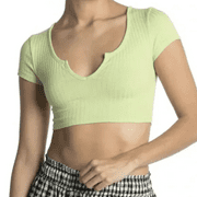 Topshop Notch Neck Ribbed Knit Cropped T-Shirt, Size 2