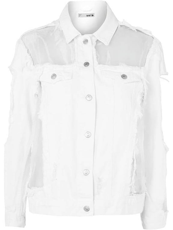 Organza Ripped Denim Jacket - White (6)