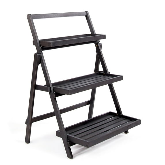 Topside Outdoor Acacia Wood Plant Stand, Dark Grey