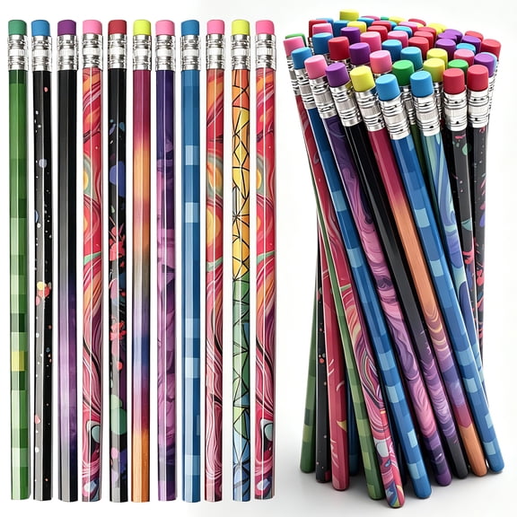 Topsmileusa 100 Pieces Wooden Pencil with Eraser Assortment Colorful Fun Pencils Bulk with Eraser #2 HB