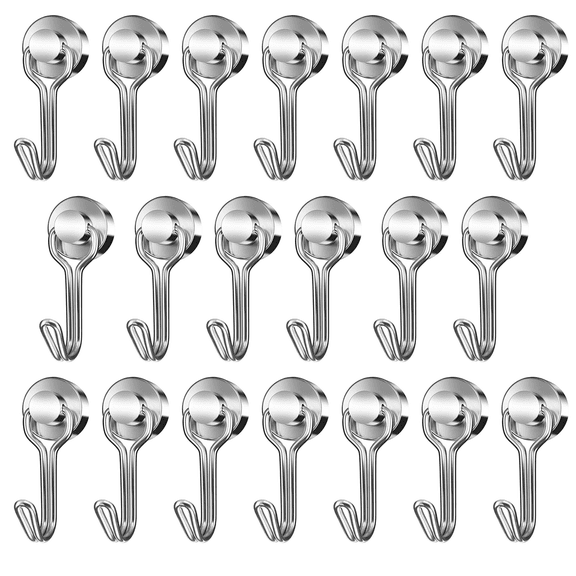 Topsmileusa Swivel Swing Magnetic Hooks, Magnetic Hooks, 30LB (20PACK) Strong Heavy Duty Neodymium Magnet Hooks Great for Grill, Refrigerator, Kitchen, Office (G20mm-20p-silvery)