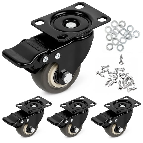 Topsome 2 Inch Caster Wheels, Casters Set of 4 Heavy Duty, Top Plate Swivel Caster with Brake, 360 No Noise Locking TPR Wheels for Cart, Furniture and Workbench