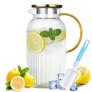 Topsome 2 Liter 68 oz Glass Pitcher with Lid, Classic Vertical Stripes Water Pitcher with Handle for Fridge, Glass Pitcher for Hot and Cold Beverages, Tea, Juice, Cold Brew Coffee, Milk