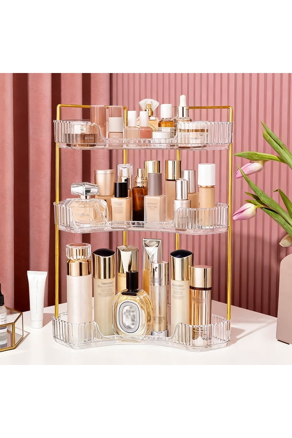 3-Tier Corner Bathroom Counter Organizer, Clear Bathroom Organizer Countertop, Makeup Skincare Organizer for Vanity, Perfume Tray, Corner Storage for Bathroom Kitchen, Dresser