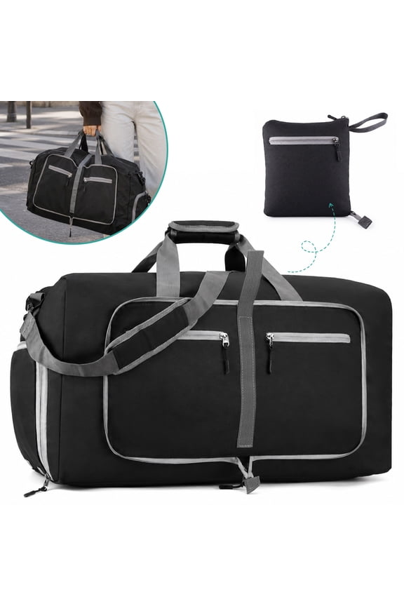 65L Travel Duffle Bag with Shoes Compartment, Foldable Large Duffel Bag for Men & Women, Waterproof & Tear Resistant Weekender Overnight Bag for Gym, Travel & Sports