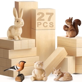 Topsome Basswood Carving Blocks, 27 PCS Whittling Wood Carving Kit for Crafts with 3 Different Sizes and Pattern Sticker, Soft Unfinished Wooden Blocks for Beginners