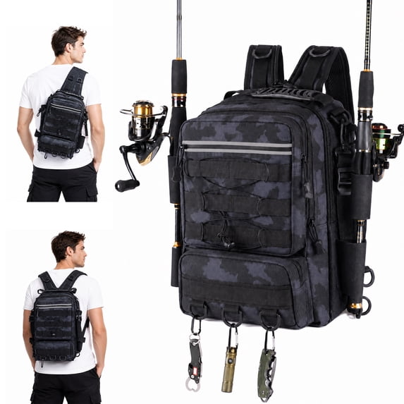Compact Fishing Rucksacks Topsome Fishing Backpack with Rod Holder, Lightweight Fishing Tackle ...
