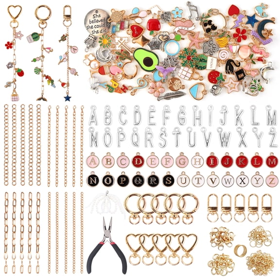 Topsome Keychain Making Kit, 315 Pcs DIY Bag Charm Kit with Charms, Keychain Clips, Extender Chains, Key Rings, Jewelry Plier and Letter Beads for Crafting, Custom Keychains and Gifts