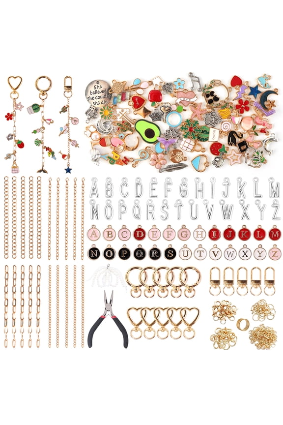 Keychain Making Kit, 315 Pcs DIY Bag Charm Kit with Charms, Keychain Clips, Extender Chains, Key Rings, Jewelry Plier and Letter Beads for Crafting, Custom Keychains and Gifts